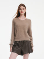 [Preview] 100% Brushed Cashmere V-Neck Women Sweater GOELIA