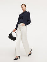 22MM Mulberry Silk Women Shirt With Detachable Ruffle Detail GOELIA
