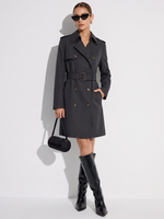100% Worsted Wool Women Belted Trench Coat GOELIA