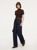 Denim Curved-Leg Women Jeans With Leather Belt GOELIA