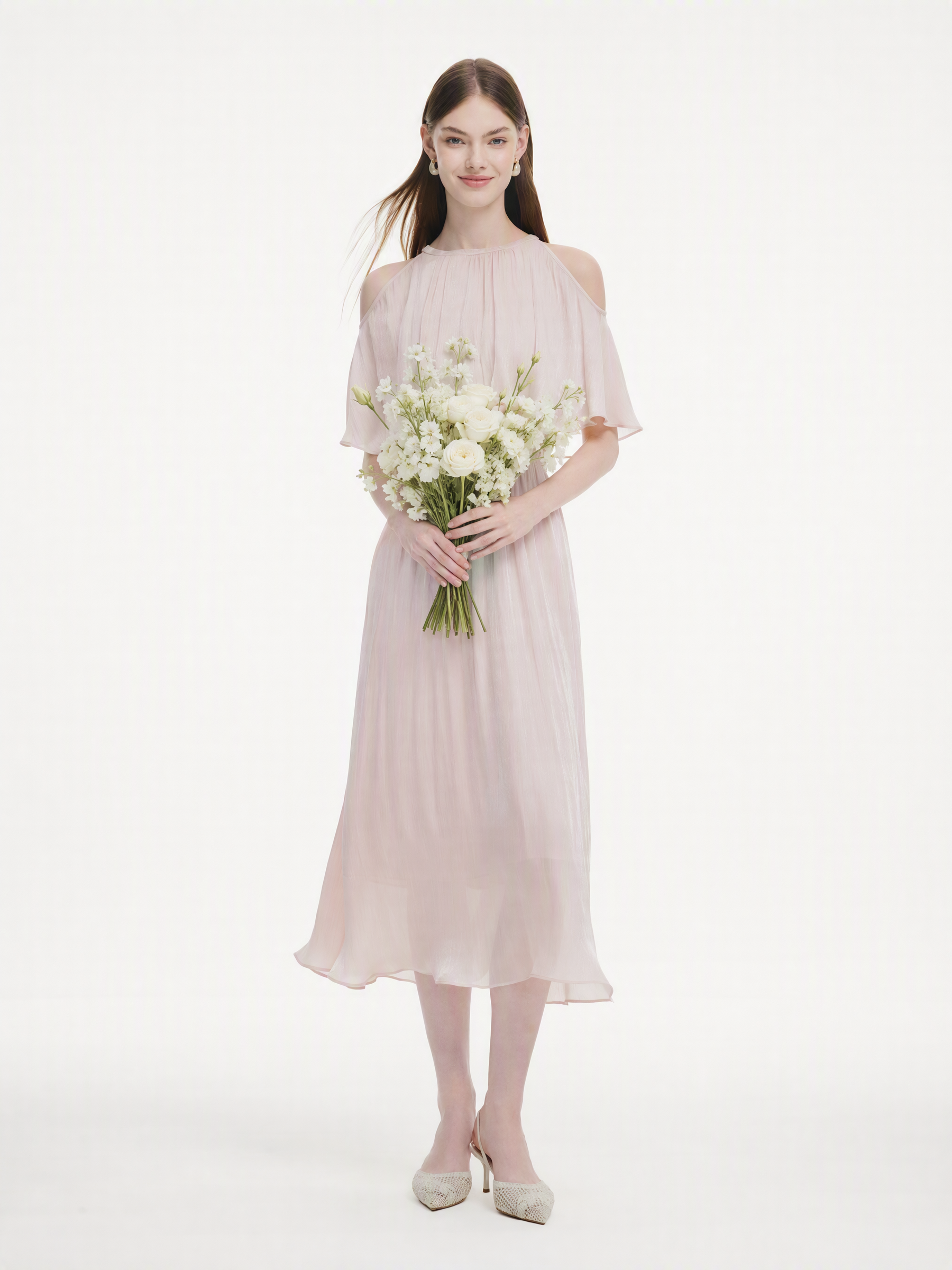 Smoky Pink Halter Neck Women Maxi Dress GOELIA