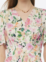 19MM Mulberry Silk Floral Print V-Neck Women Maxi Dress GOELIA