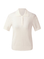Tencel Blend Openwork Women Knit Polo Top GOELIA