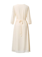 V-Neck Back Tie Women 3/4 Sleeve Midi Dress GOELIA