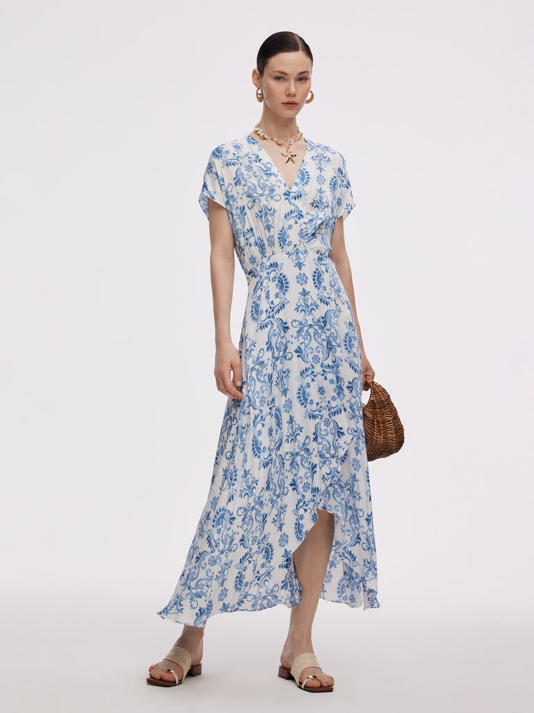 Daleela Asymmetric Neckline Maxi Dress Blue
