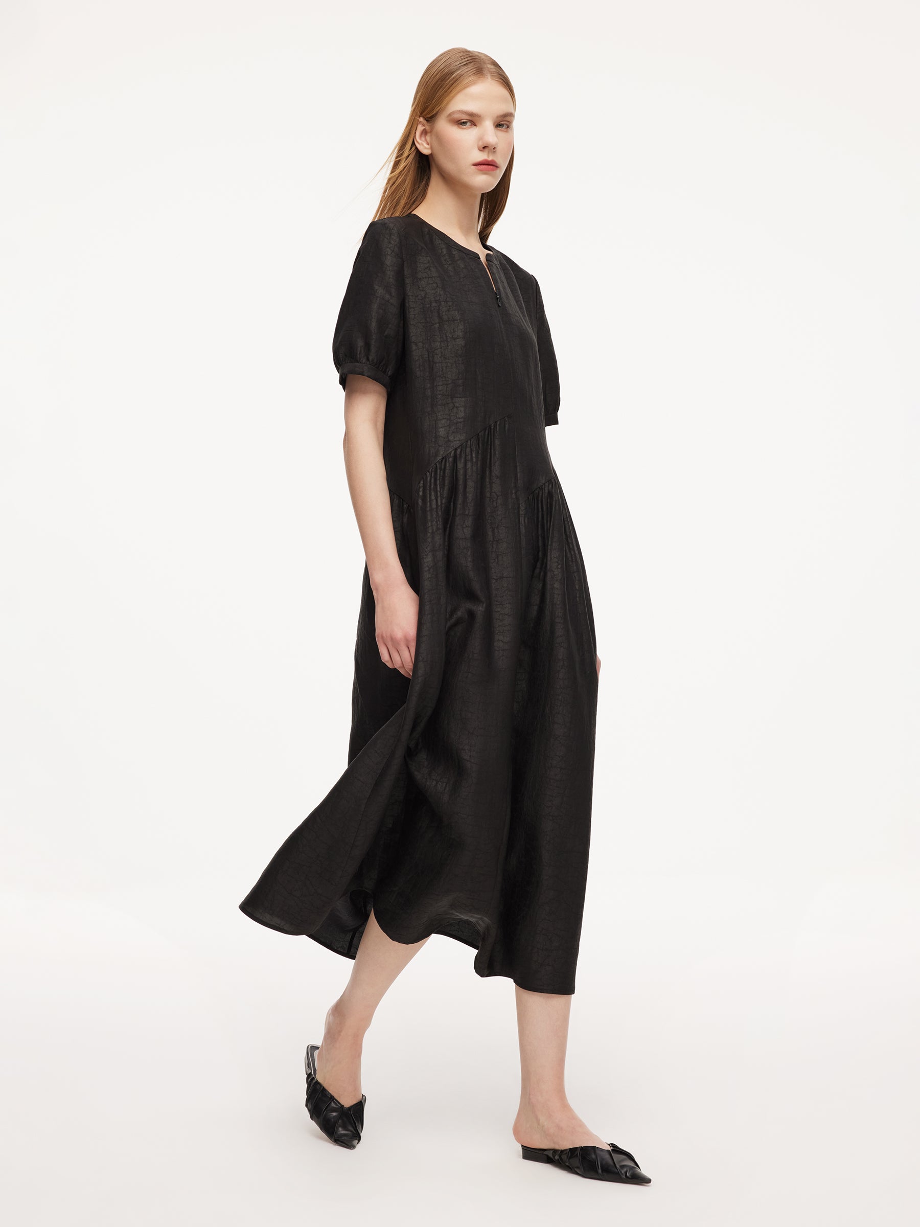 18MM Gambiered Canton Gauze Women Asymmetrical Gathered Maxi Dress GOELIA