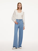 [Preview] 100% Lyocell Denim Women Straight Leg Jeans With Belt GOELIA