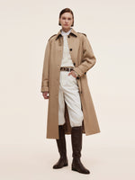 Cotton Self-Tie Belt Women Long Trench Coat GOELIA