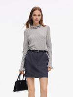 Ruffle Neckline Women Knit Top GOELIA