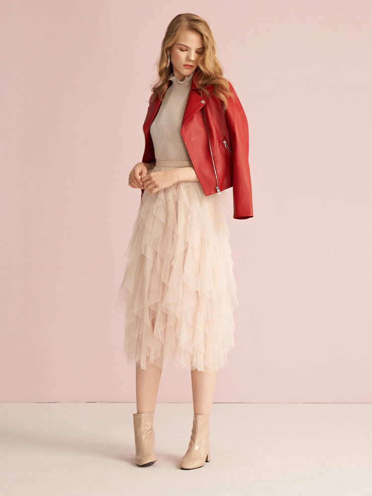 Sheepskin Lapel Crop Women Jacket For Dresses GOELIA