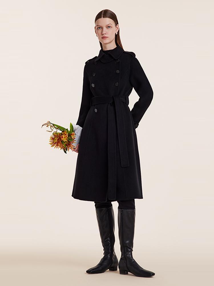 Wool And Cashmere Double-Breasted Lapel Women Coat GOELIA