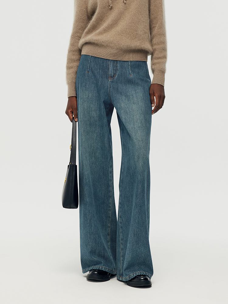 Wide Leg Women Fleece Lined Jeans GOELIA