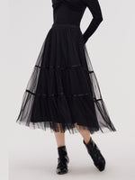 Mesh Tiered Women Elastic Waist Skirt GOELIA