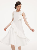 Ruffle Sleeveless Women Midi Dress With Detachable Bowknot GOELIA