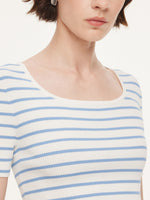Lyocell Blend Stripe Square Neck Women Knit Top GOELIA