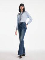 [Preview] Denim Fleece-Lined Women High-Waisted Flared Jeans GOELIA
