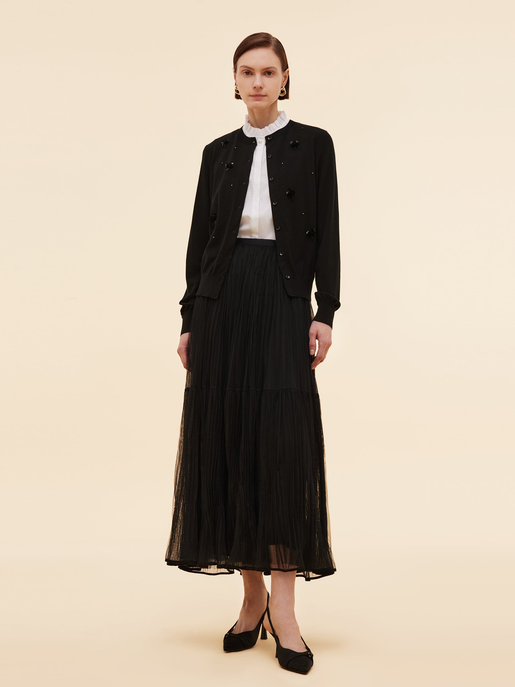 Worsted Wool Blend Beaded Sequins Women Cardigan GOELIA