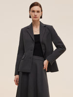 Worsted Wool Blend Women Blazer With Fringe Scarf And Belt GOELIA