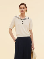 Acetate Cotton Blend Women Sailor Collar Knit Top GOELIA