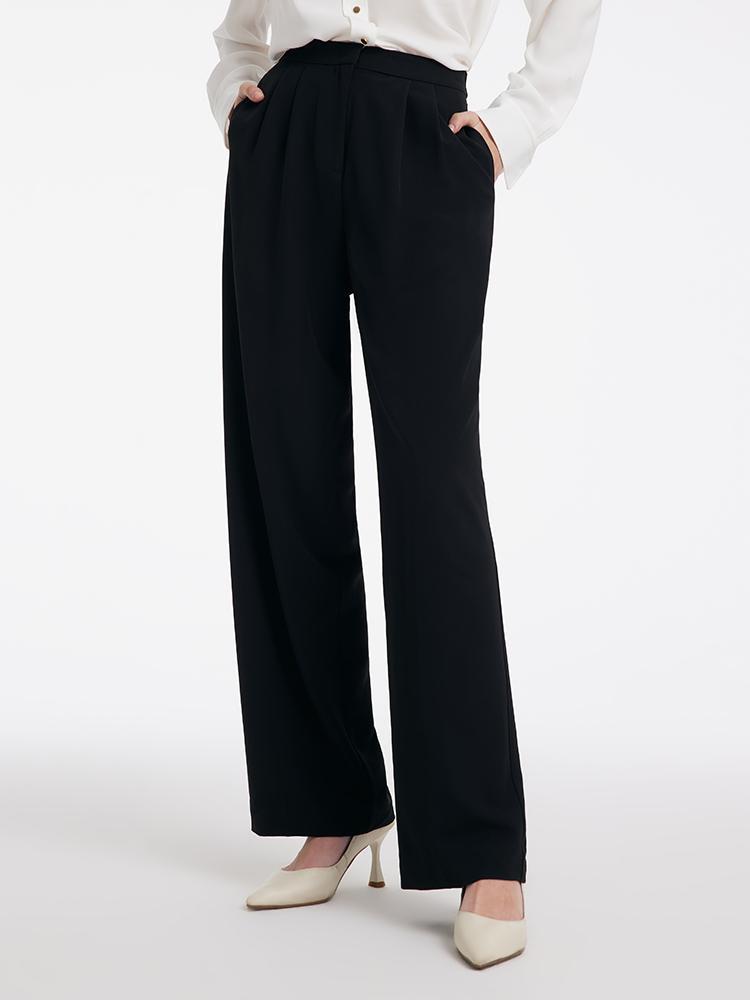 Black Straight Full Length Pants For Women GOELIA