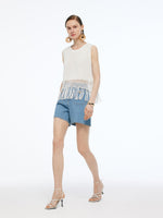 Sequins Tassel Hem Women Openwork Knit Tank Top GOELIA