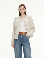 Wool Blend Tweed Fringe Hem Women Jacket GOELIA