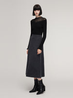 Tencel Wool Blend Mock Neck Women Knit Top GOELIA