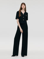 V-Neck Top And Straight Pants Two-Piece Set GOELIA