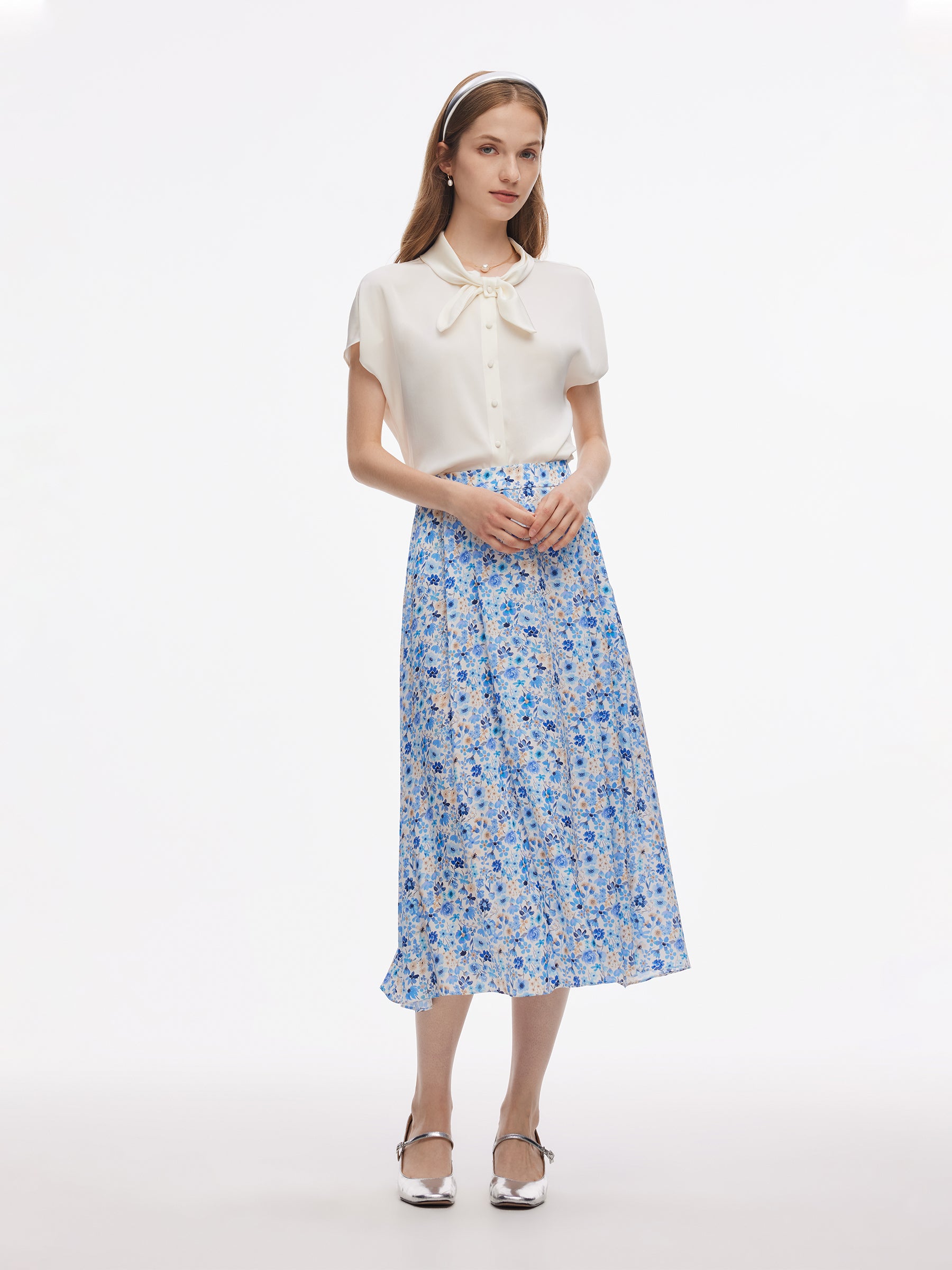 19MM Mulberry Silk Floral Print Skirt GOELIA