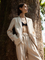 100% Linen Back Slit Women One Button Blazer GOELIA