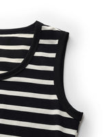 Black And White Stripe Women Knit Vest Maxi Dress GOELIA