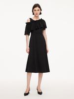 Tencel Blend Sleeveless Women Knit Midi Dress With Detachable Flounce Overlay GOELIA