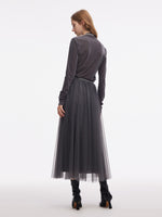 Mesh Elastic Waist Sequins Pleated Women Skirt GOELIA