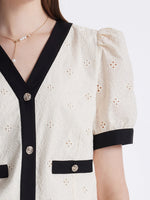Contrast Trim Embroidered Top And Skirt Two-Piece Set GOELIA
