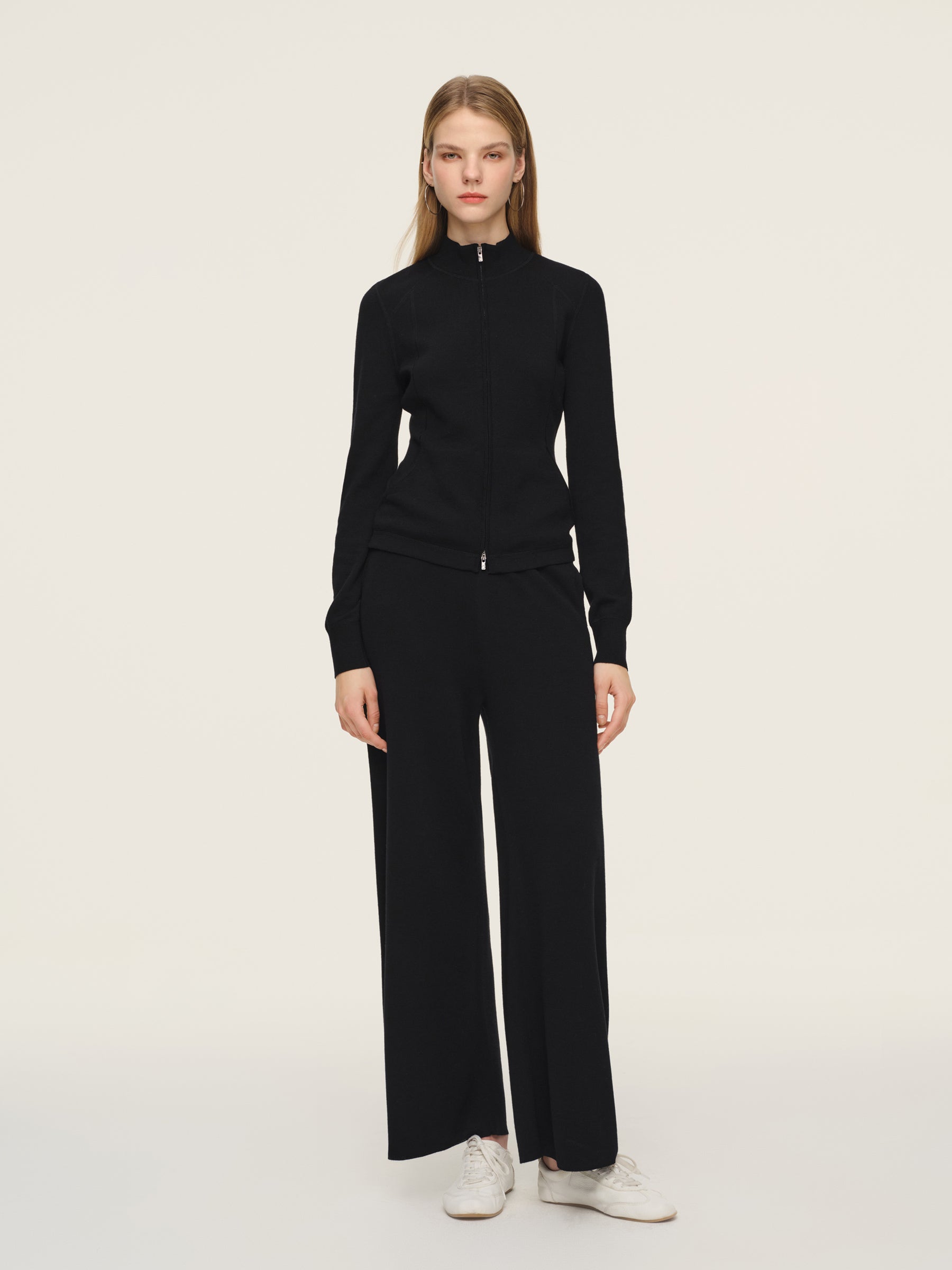 Wool Blend Two-Way Zipper Women Cardigan GOELIA