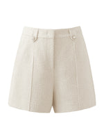 Ivory White Tweed A-Line Women Shorts GOELIA