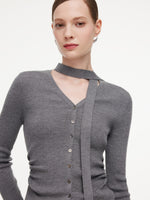 Wool Blend Ribbon V-Neck Women Cardigan GOELIA