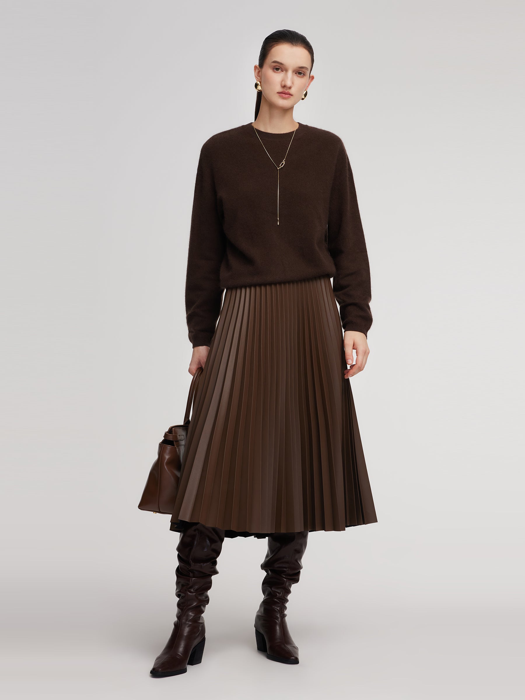 100% Brushed Wool Crew Neck Women Sweater GOELIA