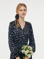 Floral Print Lantern Slit Sleeve Women Maxi Dress With Scrunchie GOELIA