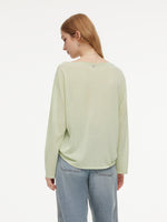 Triacetate Linen Cotton Blend Boat Neck Women Lightweight Knit Top GOELIA
