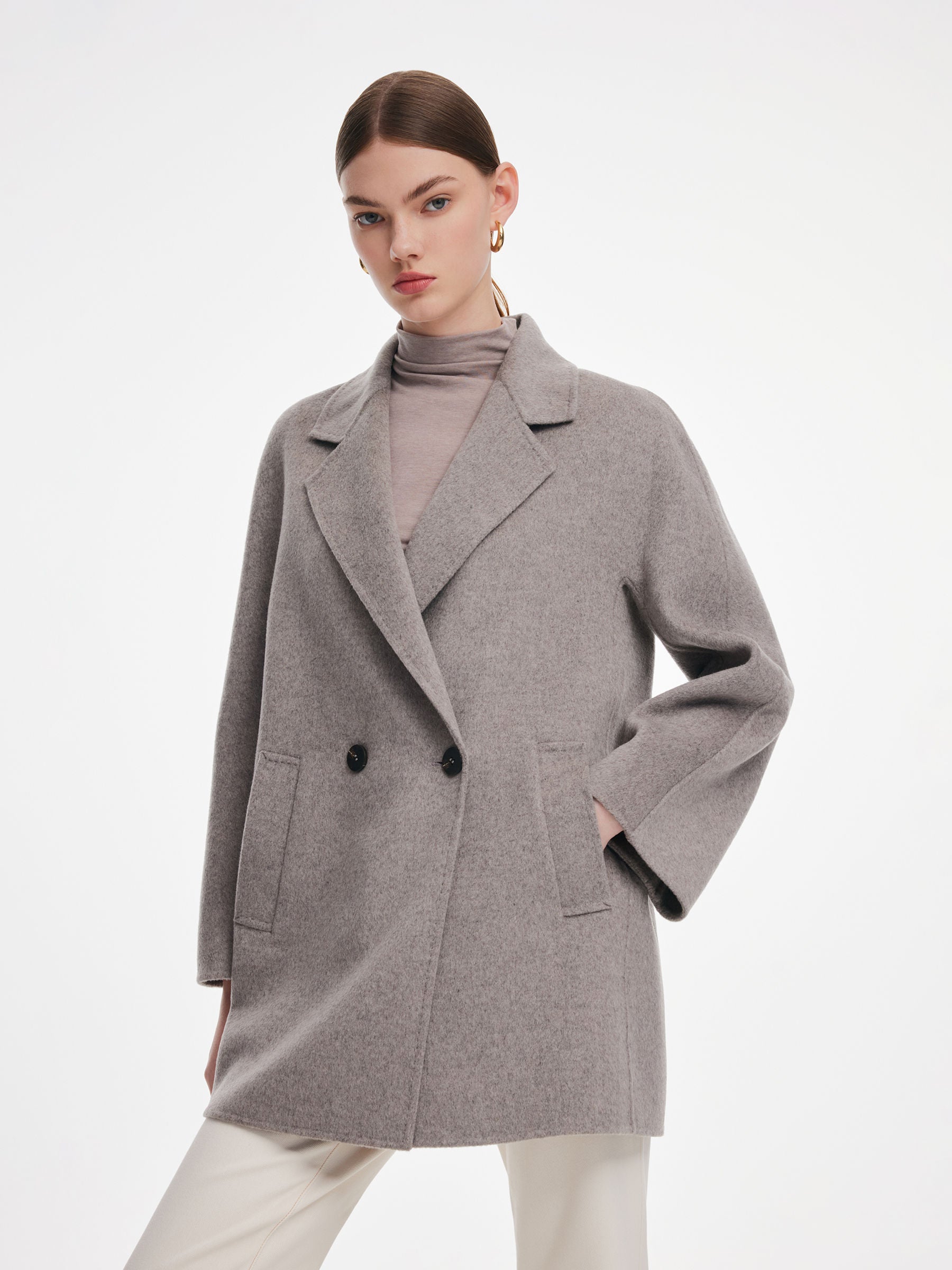 [Preview] Cashmere Wool Blend Double-Faced Women Mid-Length Coat GOELIA