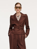 Tencel Acetate Linen Blend Women Trench Jacket With Belt GOELIA