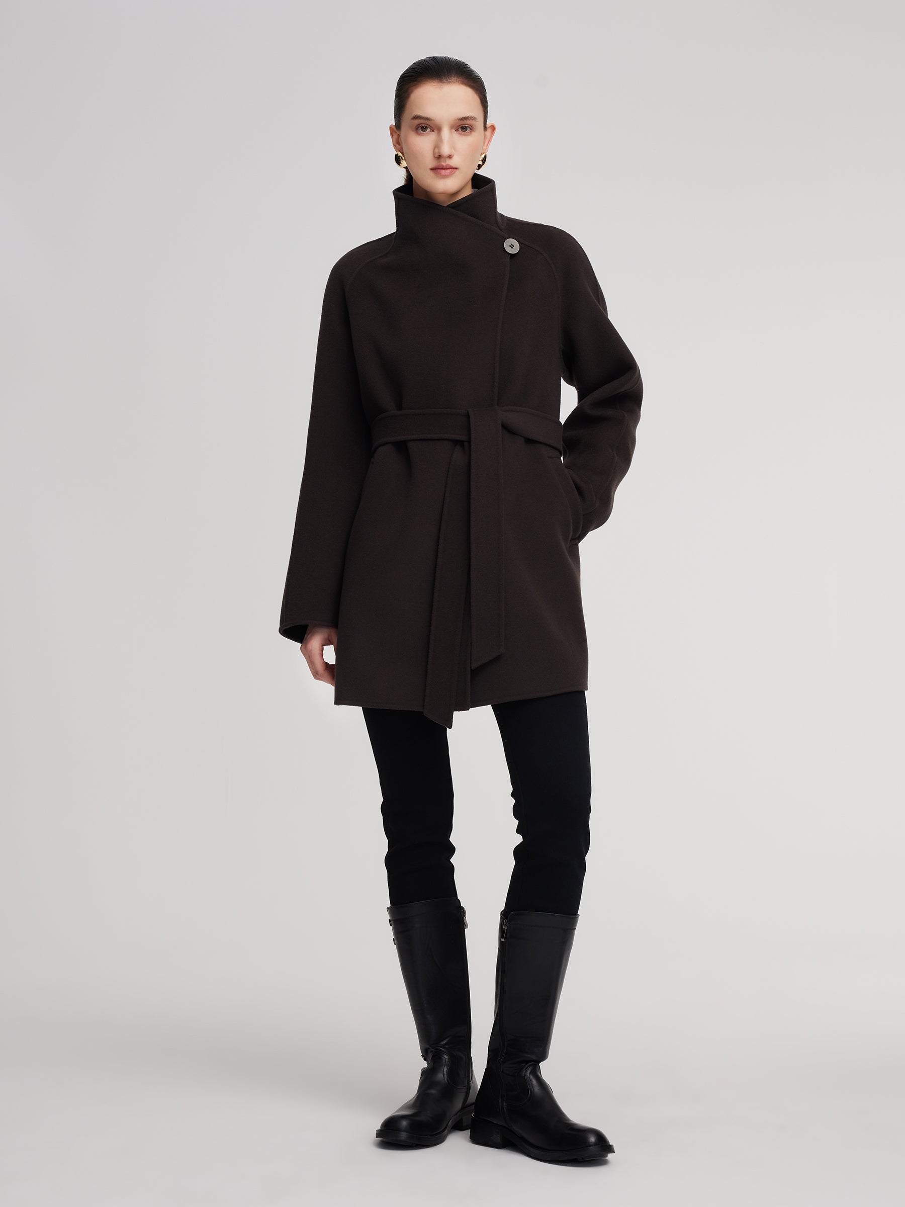 Cashmere Wool Blend Convertible Collar Women Wrap Coat GOELIA
