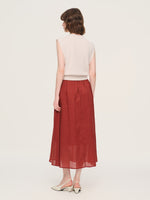 Cap Sleeve Knit Tank Top And 100% Ramie Skirt Two-Piece Set With Silk Scarf GOELIA
