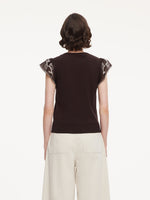 Lyocell Blend V-Neck Women Embroidered Sleeve Knit Top GOELIA