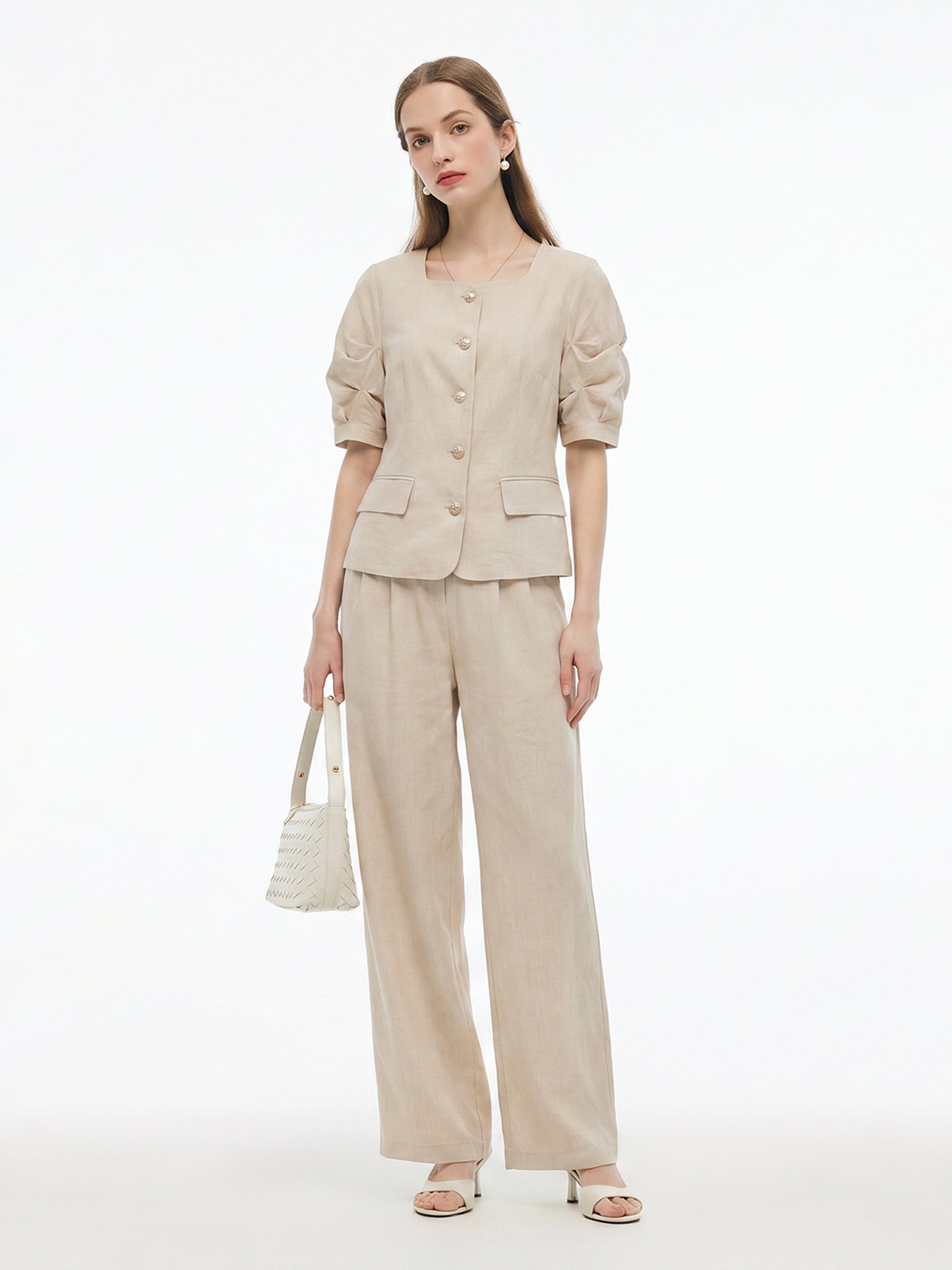 Tencel Linen Blend Shirt And Pants Two-Piece Set GOELIA