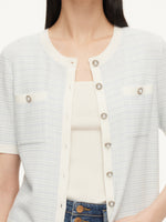 Tencel Blend Contrast Trim Women Textured Cardigan GOELIA