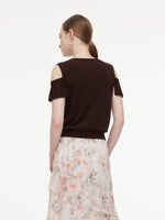 [Preview] Tencel Blend Ruffle Cold Shoulder Women Knit Top GOELIA