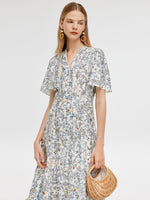 19 Momme Mulberry Silk V-Neck Printed Women Maxi Dress GOELIA