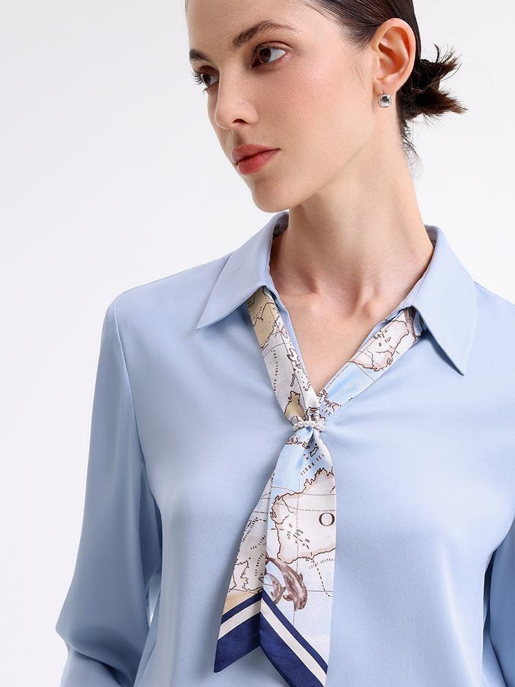 Silk V-Neck Woven Shirt With Silk Scarf GOELIA